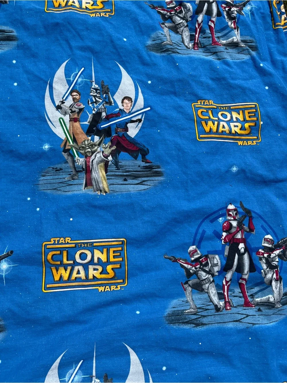 Star Wars Clone Wars Bright Blue Character Print Flat Twin Sheet
